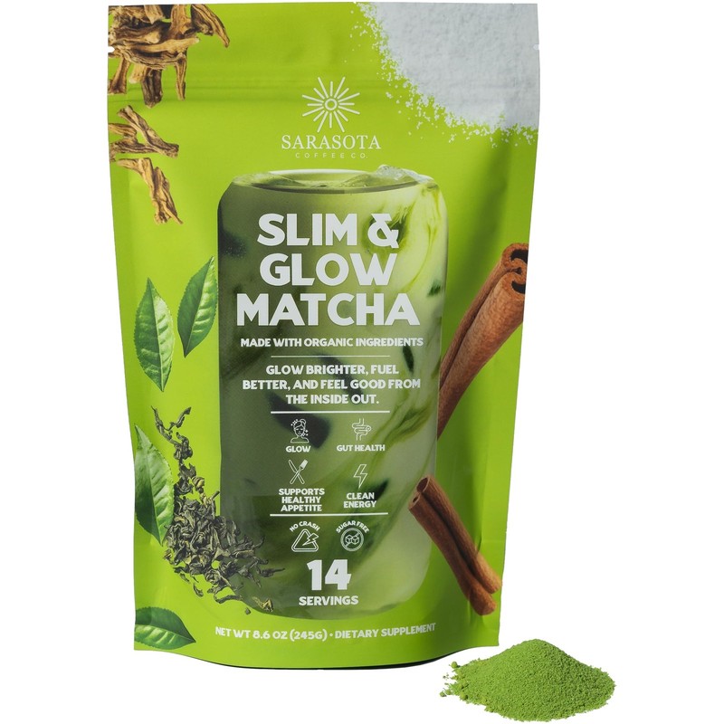 Slim & Glow Matcha Latte Powder – Collagen Peptides, Organic Matcha, Inulin P…