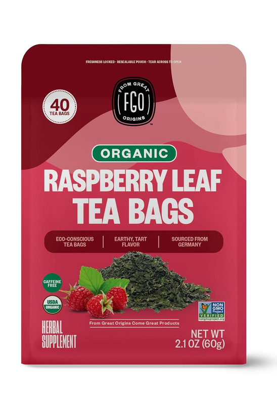 FGO Organic Red Raspberry Leaf Herbal Tea Bags, Caffeine Free, Eco Bags, 40 ct gallery