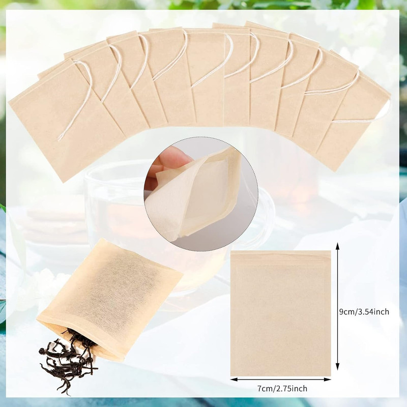 Empty Tea Bags - 300 Pcs Disposable Drawstring Unbleached Filter Bags for Loose gallery