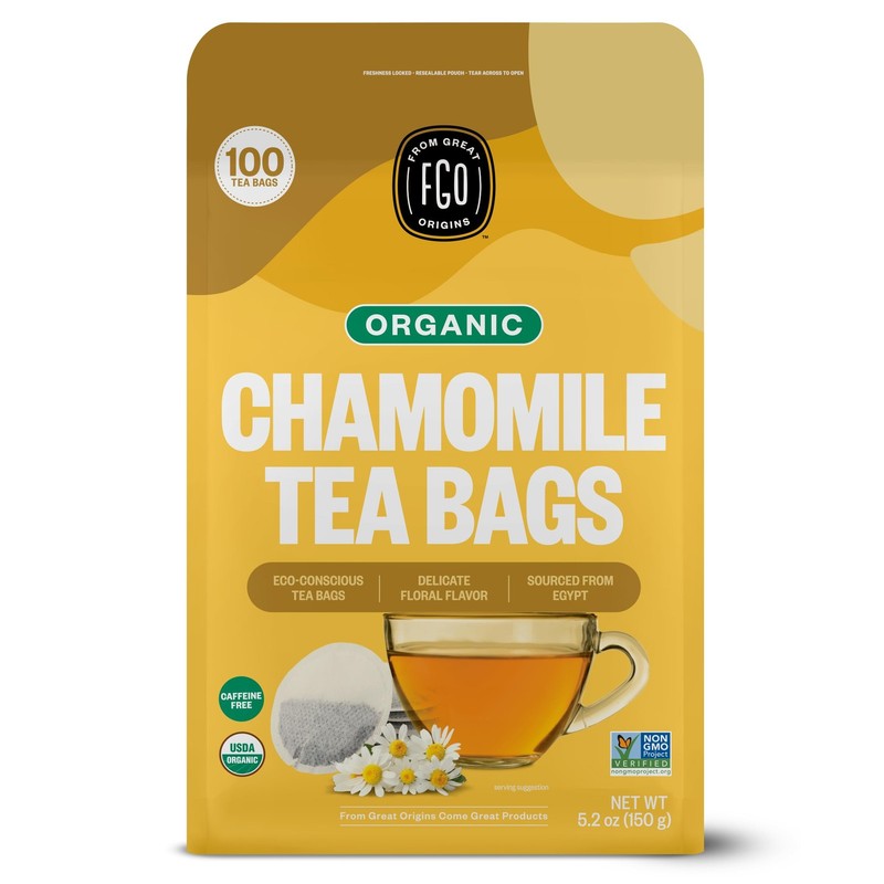 Organic Chamomile Tea, 100 Count, EcoConscious Tea Bags, Resealable Bag, Pack…