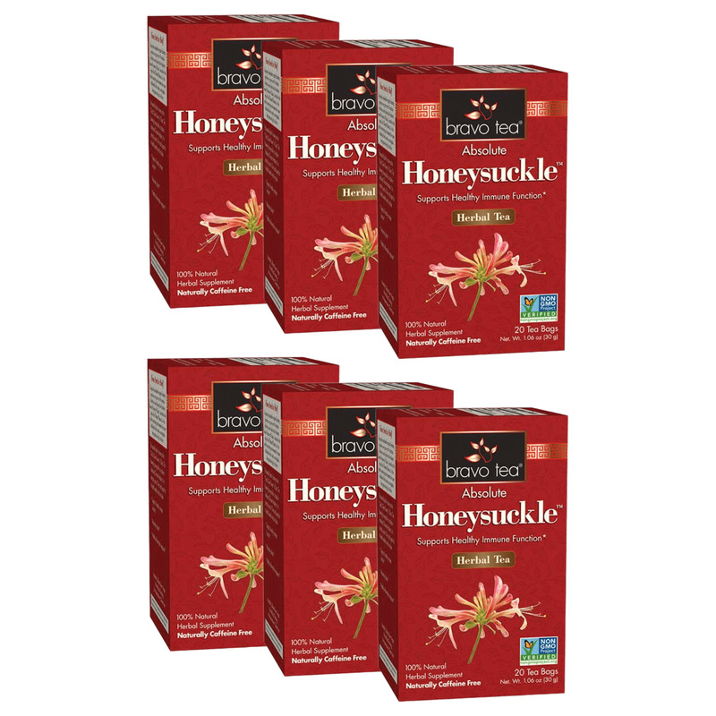 Absolute Honeysuckle Tea by Bravo Tea (6 Boxes of 20 Teabags Each)