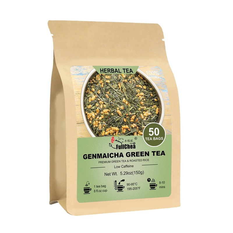 Genmaicha Tea Bags – 50 Count, Green Tea with Roasted Rice, Low Caffeine, Dig…
