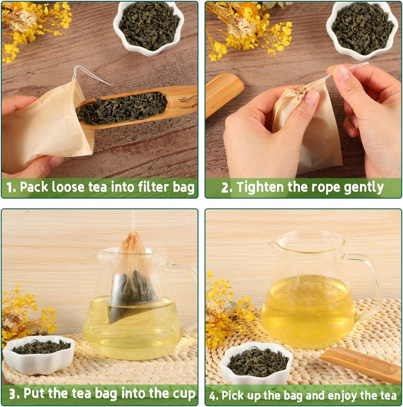 Empty Tea Bags - 300 Pcs Disposable Drawstring Unbleached Filter Bags for Loose gallery