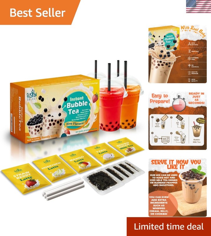 Ultimate Bubble Tea Experience: 5 Fruity Packs with Rich Tapioca Pearls Included
