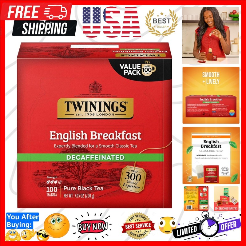 100 Count Decaffeinated English Breakfast Tea – Enjoy Hot or Iced for Every Mood
