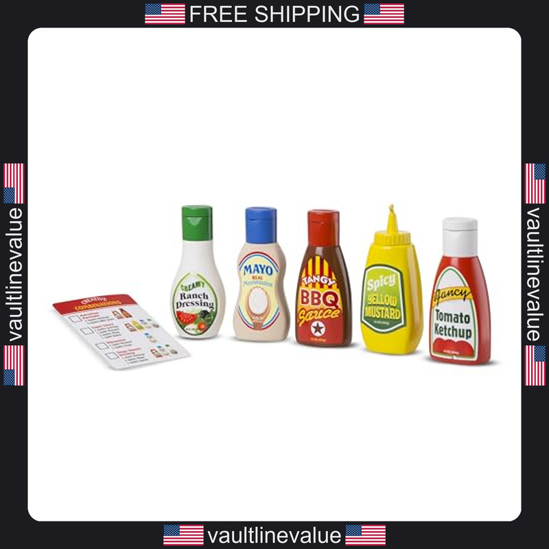 Melissa & Doug 5-Piece Favorite Condiments Play Food Set Play Ketchup and