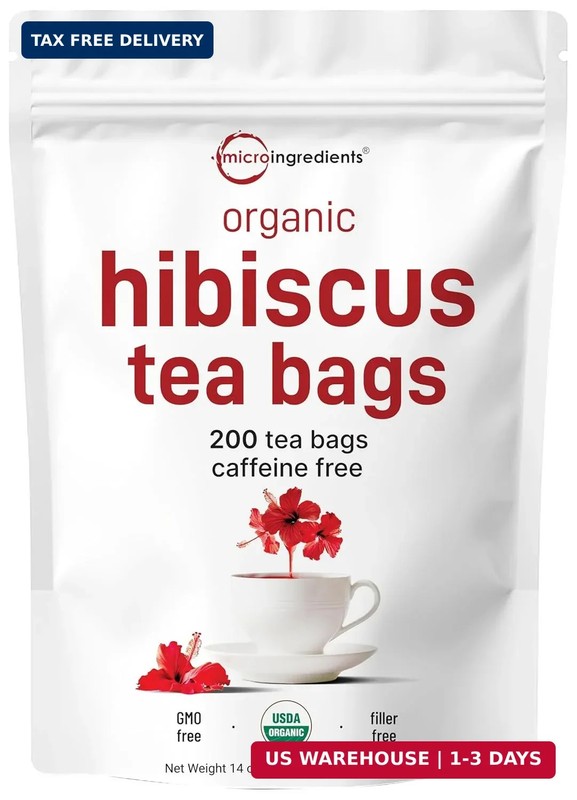 Organic Hibiscus Tea Bags, 200 Count | Premium Source from Hibiscus Flowers | Ca