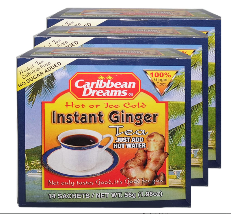 Caribbean Dreams Ginger Tea, Instant Unsweetened, 14 Bags, Herbal Caffeine-Free