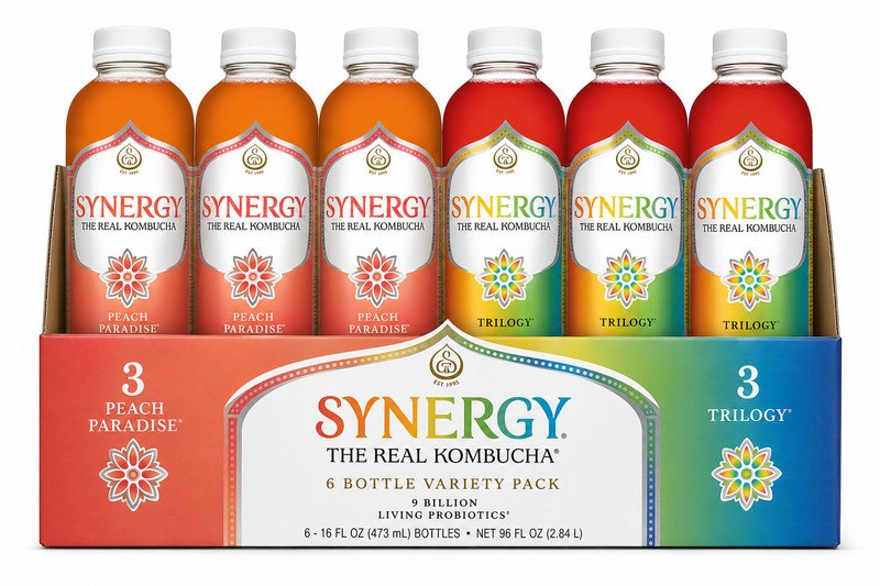 Synergy Kombucha Trilogy & Peach Paradise 16oz 6 Pack Variety Drink