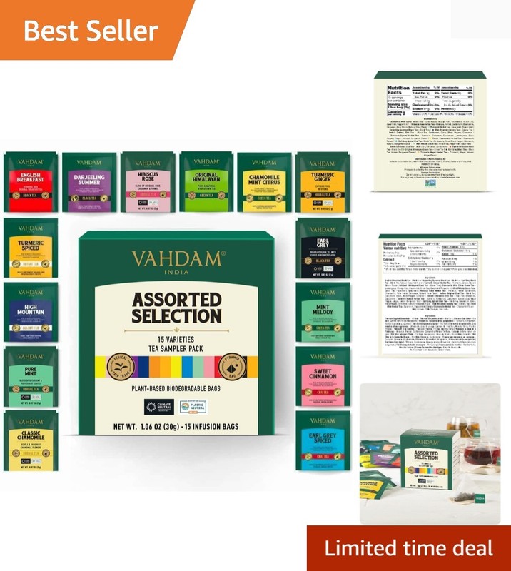 Assorted Tea Sampler 15 Different Variety in Individually Wrapped Pyramid Tea…