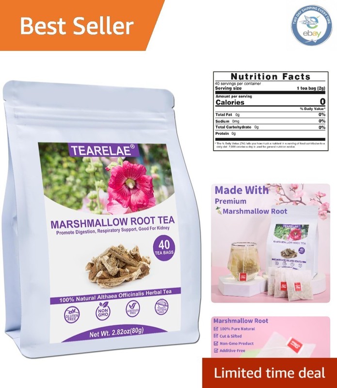 Marshmallow Root Tea Bags – 40 Count | Caffeine-Free Herbal Remedy