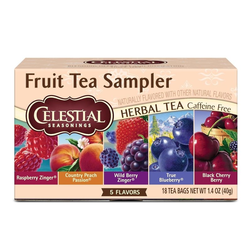 Celestial Seasonings Fruit Tea Sampler Herbal, Caffeine Free, 18 Tea Bags Box