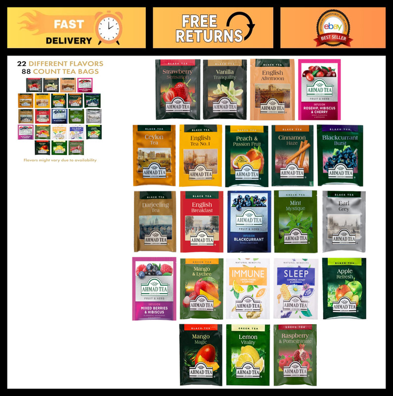 Variety Pack Tea Sampler – 88 Count, 22 Unique Flavors, Perfect Gift for Tea Lov
