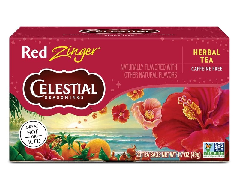 Celestial Seasonings Hibiscus Tea, Red Zinger Herbal Tea, Caffeine Free, 20 Tea