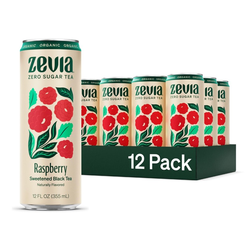 Zevia Zero Sugar Tea, Black Tea with Raspberry, 12 oz Cans 12Pack – Naturally…