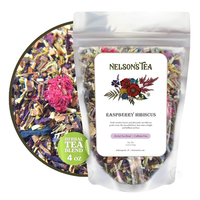 Nelson’s Tea Raspberry Hibiscus Tea – Caffeine Free, Cut & Sifted Green – 4oz