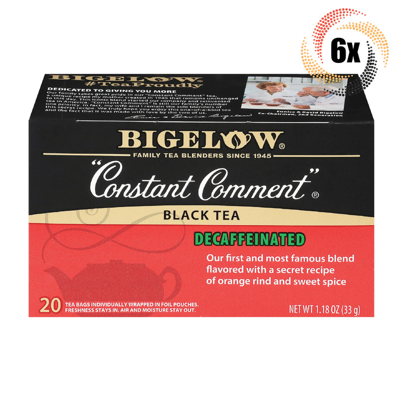 6x Boxes Bigelow Constant Comment Decaffeinated Black Tea | 20 Per Box | 1.18oz
