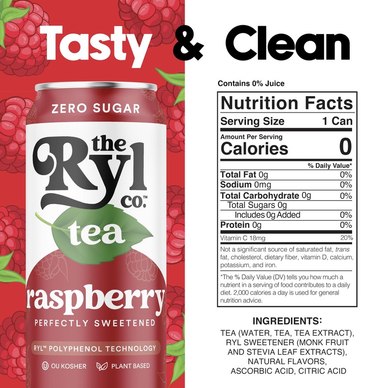 Ryl Iced Tea, Raspberry, Antioxidant Superblend, Zero Sugar, Low Carb, Zero C... gallery