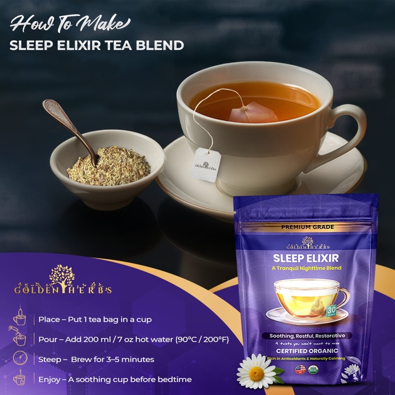 Golden Herbs Sleep Elixir Herbal Tea Relaxing Bedtime Blend with Chamomile gallery