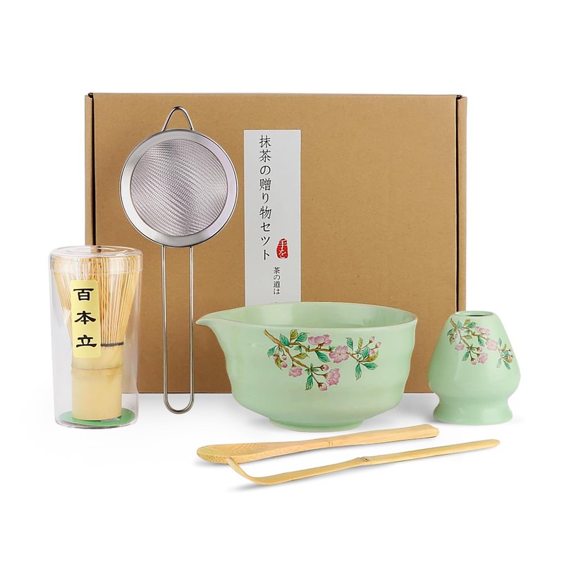 Matcha Whisk Set Green, 6 Pcs Matcha Set Includes Matcha Bowl with Spout, Mat...