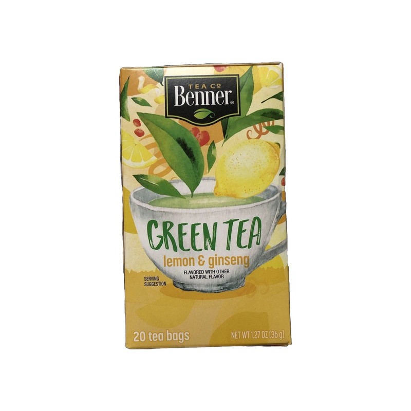 Benner Green Tea with Lemon & Ginseng, 20 Tea Bags.