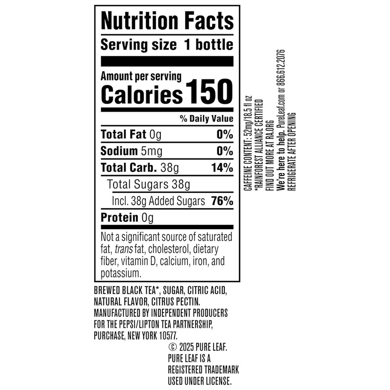 Pure Leaf Iced Tea, Sweetened, Real Brewed Black Tea, Lemon, 18.5 Fl Oz / 12pk gallery