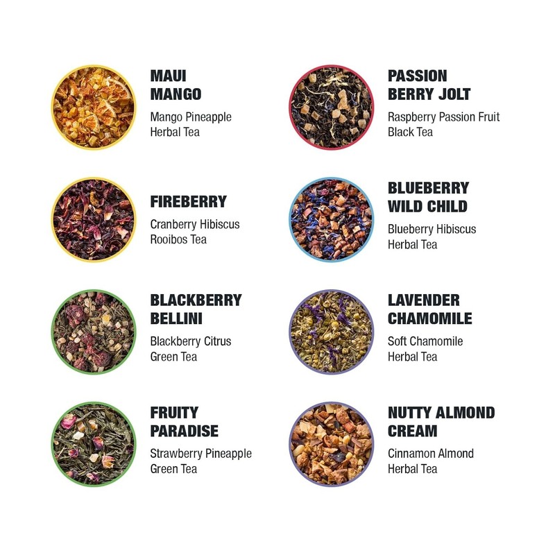 Delightful Tea Sampler Set: 8 Handcrafted Blends, Up to 80 Cups, No Caffeine gallery