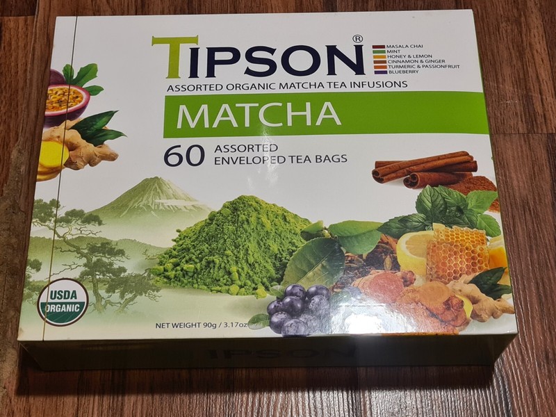 Tipson Assorted Organic Matcha Tea Infusions 60 Bags Mint Blueberry Cinnamon