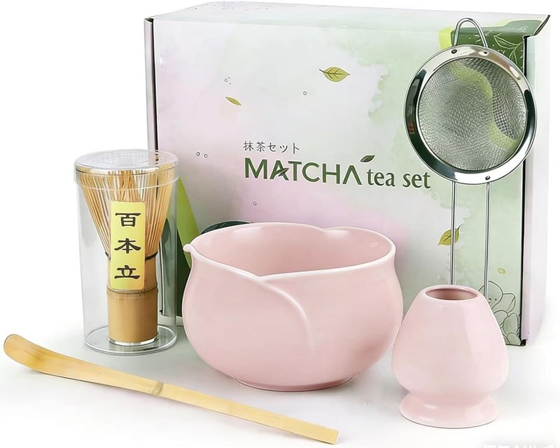 Matcha Whisk Set, Ceramic Matcha Set, Matcha Bowl with Spout and Whisk, 5 pcs…