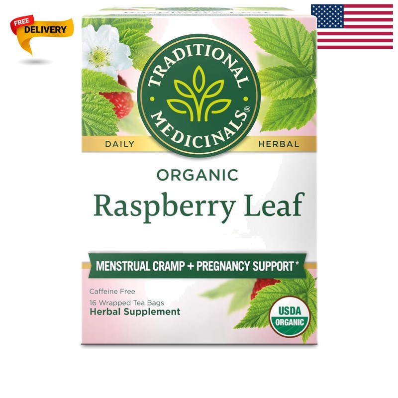 Organic Raspberry Leaf Herbal Tea for Menstrual Relief – 16 Caffeine-Free Bags