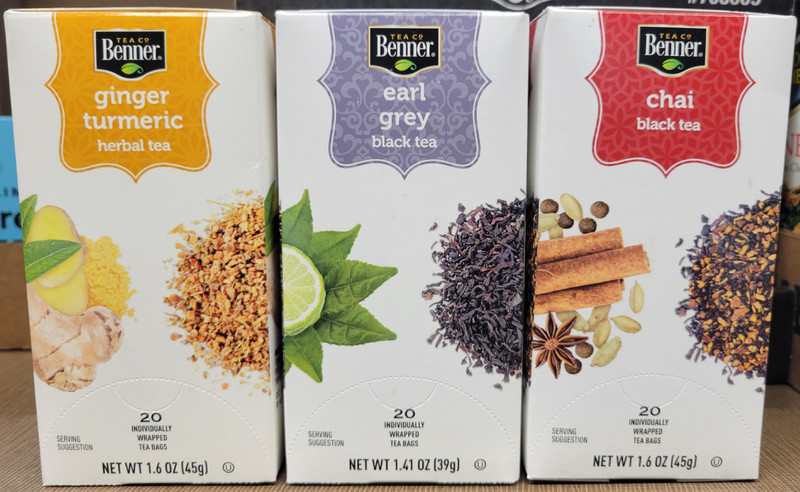 Benner Tea Co Assorted Tea Bags Ginger Turmeric, Earl Grey, Chai (3 Boxes)