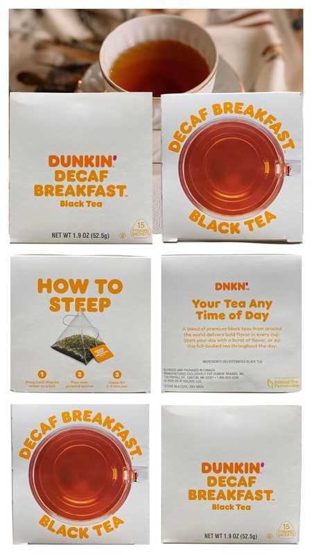 Dunkin Donuts Decaf Breakfast Black Tea 6 Box (90 Tea Bags)