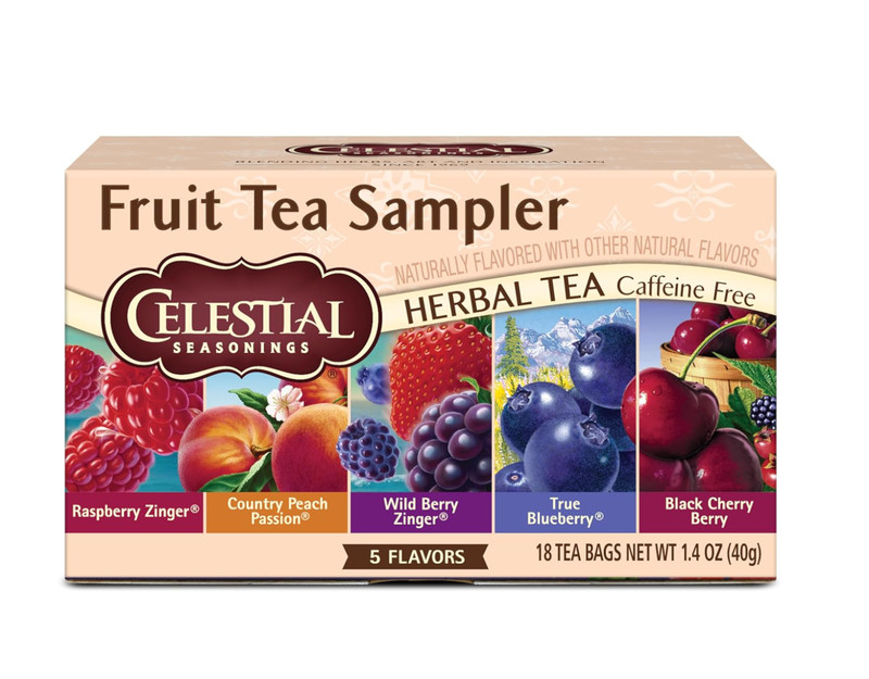 Fruit Tea Sampler Herbal Tea Variety Pack, Caffeine Free, 18 Tea Bags per Box