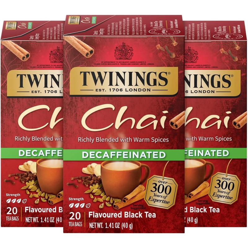 3 Pack – Twinings Decaffeinated Chai Tea Bags – 20 Count