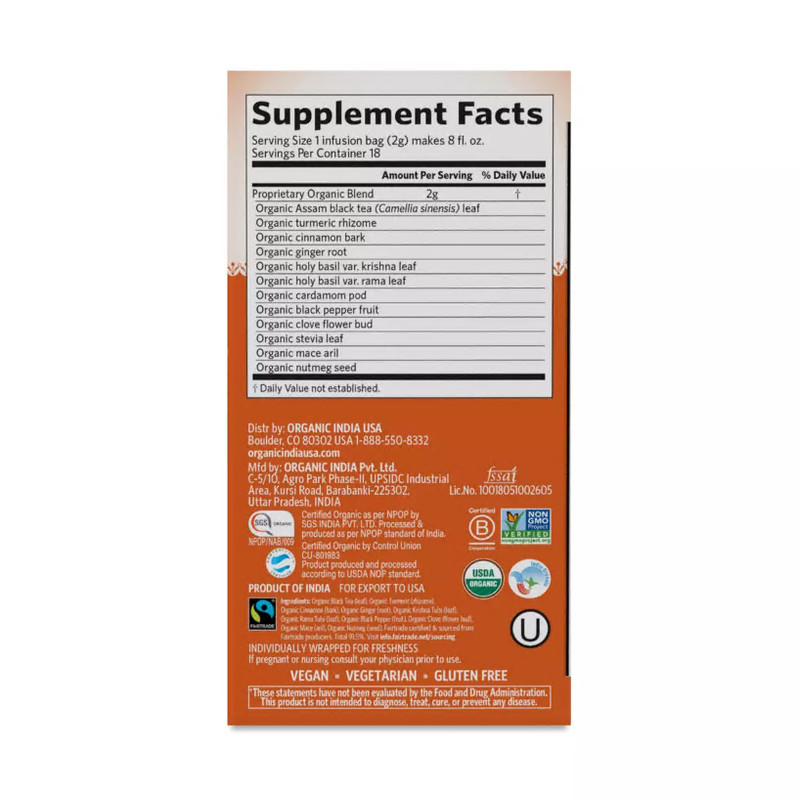 Organic India Tulsi Tumeric Chai 18 count (pack of 3) gallery