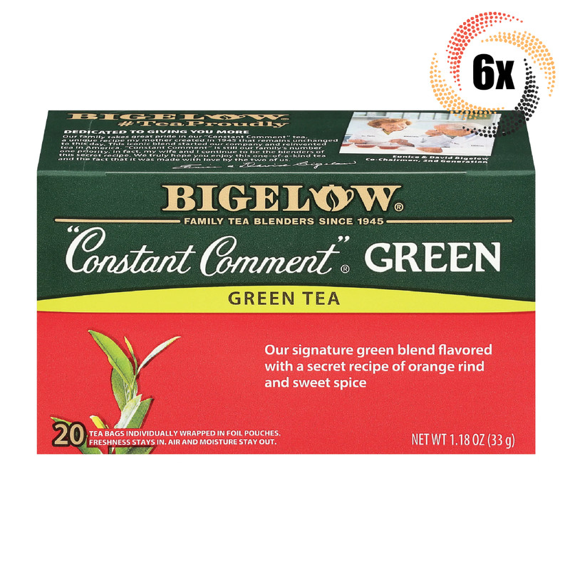 6x Boxes Bigelow Constant Comment Green Tea | 20 Pouches Per Box | 1.18oz