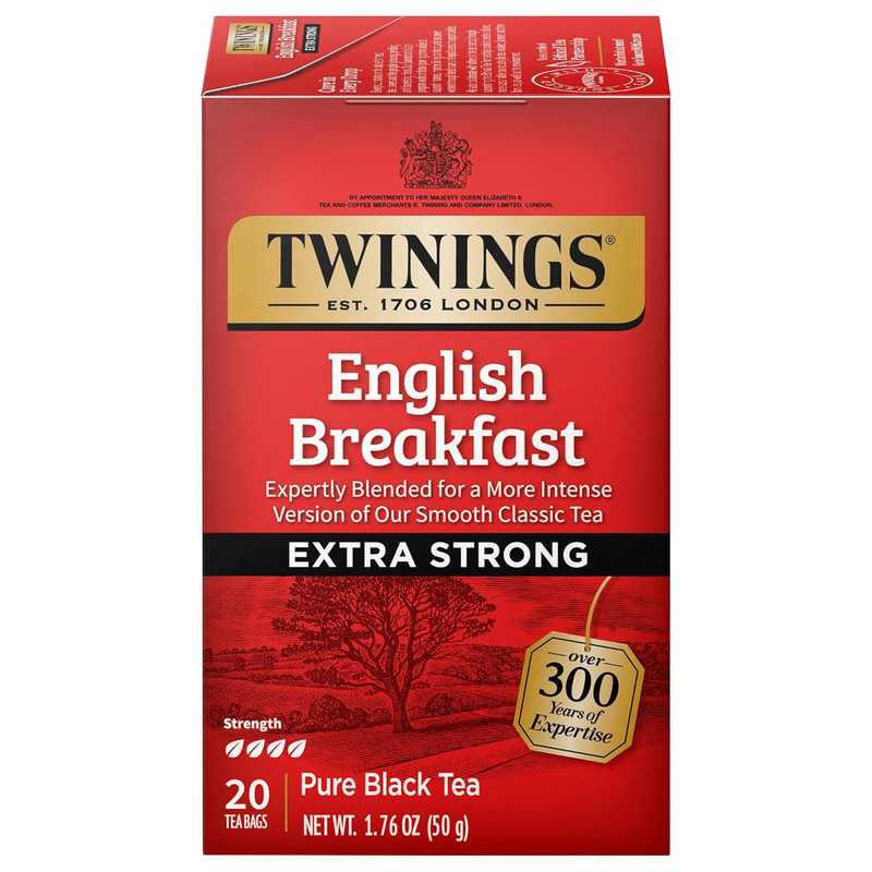 English Breakfast Extra Strong Black Tea Individually Wrapped Bags, 20 Count (Pa