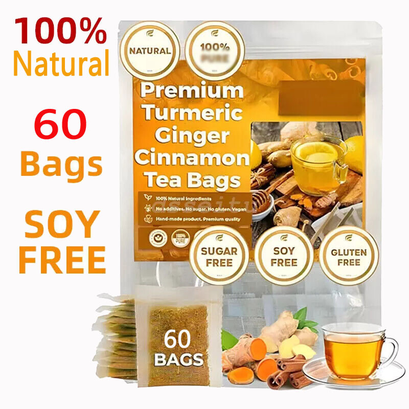 60Bags Turmeric Ginger Cinnamon Tea No Additive Support Brain Weight Sleep-Skin
