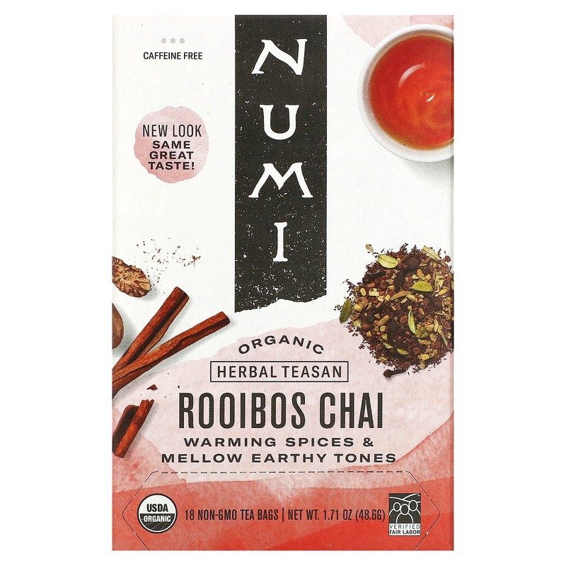Organic Herbal Teasan, Rooibos Chai, Caffeine Free, 18 Tea Bags, 1.71 oz (48.6