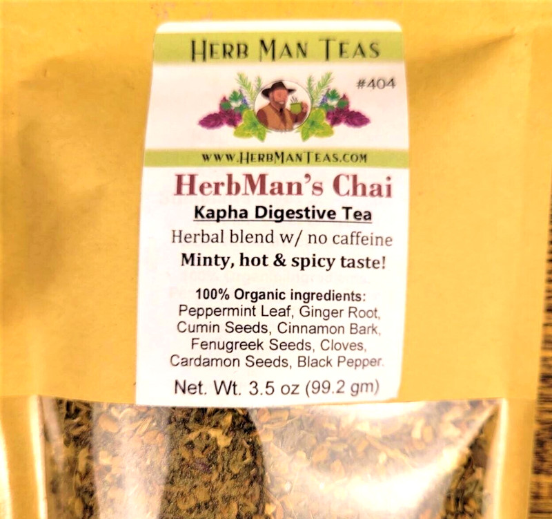 Organic HERBAL CHAI with a mint, hot & spicy flavor with no black tea by Khabir