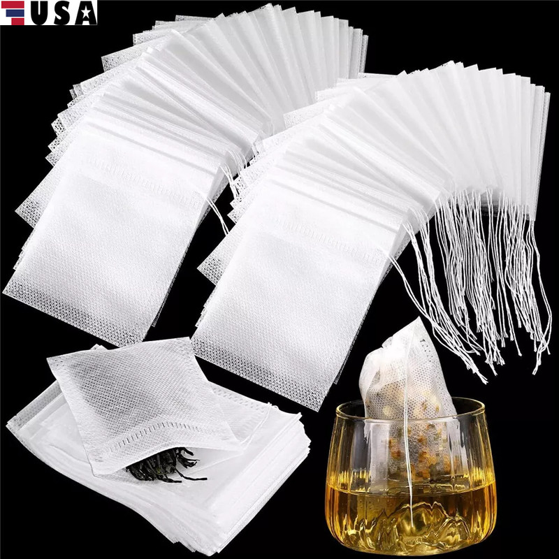 400× Disposable Tea Bag Drawstring Flip Empty Teabags Herb Loose Tea Filters US gallery