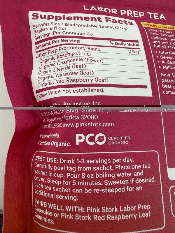 Pink Stork Labor Prep Tea w/ Red Raspberry Leaf + Nettle. Exp - 01/06/2028 gallery