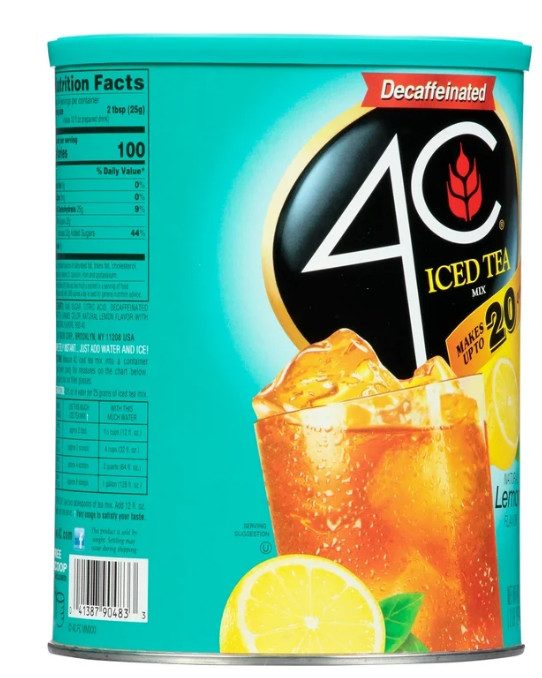 (2 Pack) 4C Decaffeinated Iced Tea Lemon Mix 20 Quarts 47.2 oz ( 4 Lb. Total ) gallery