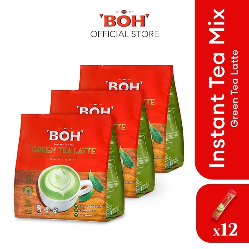 BOH Green Tea Latte Instant Tea with Matcha 3 Packs (36 Sachets-Express shipping