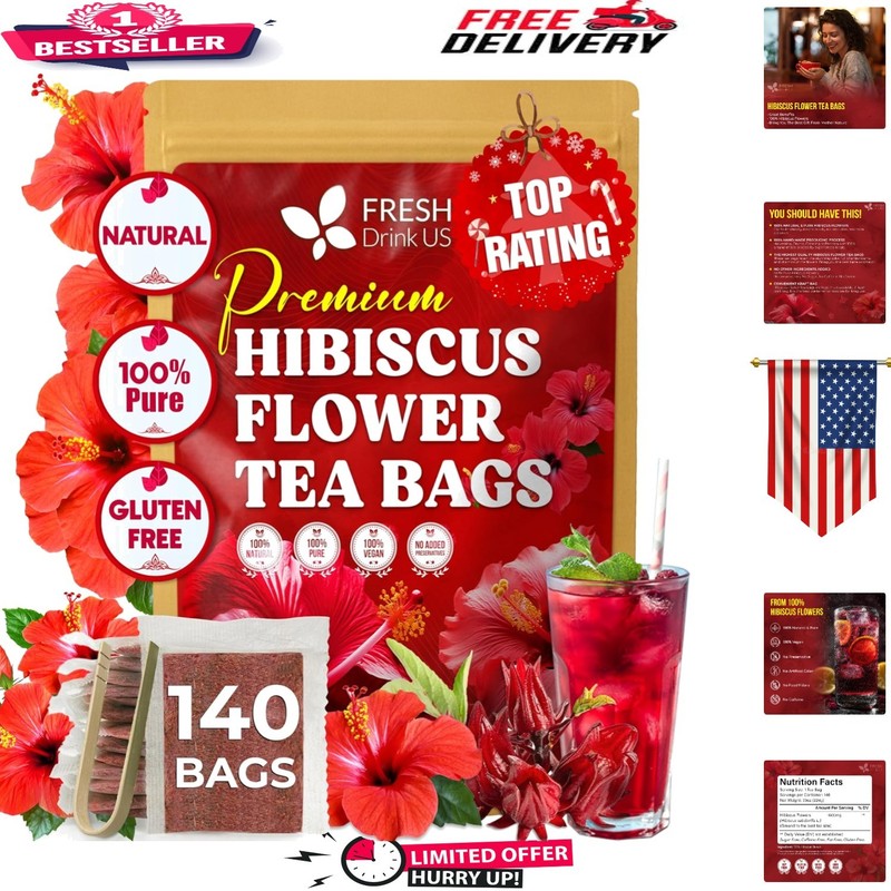 Handmade 140 Count Hibiscus Tea Bags – Refreshing & Sugar-Free Herbal Delight