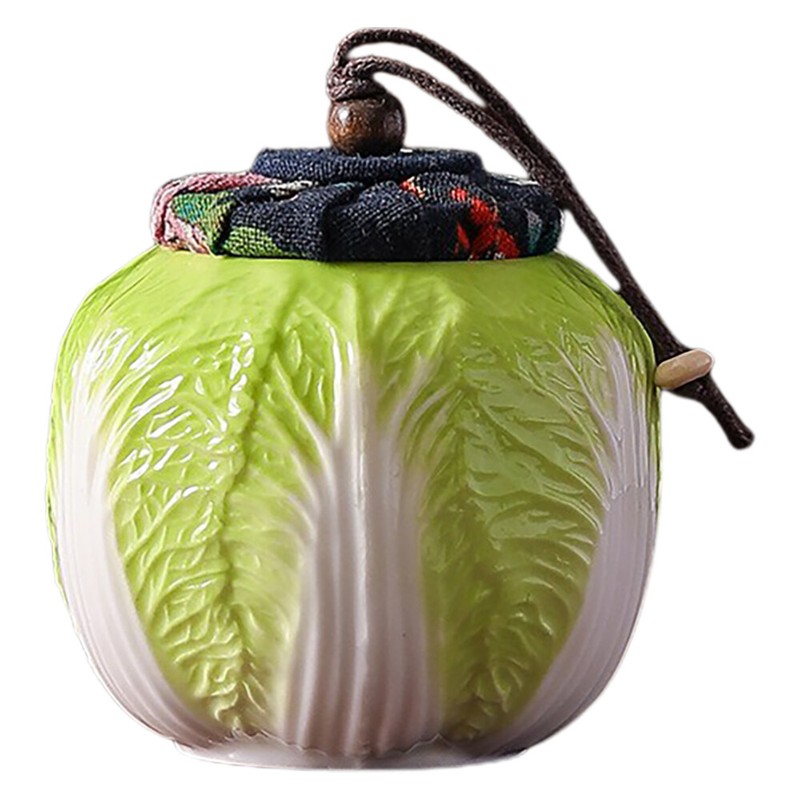Mini Ceramic Tea Jar Tea Canister Candy Jar Chinese Cabbage Shape Container gallery