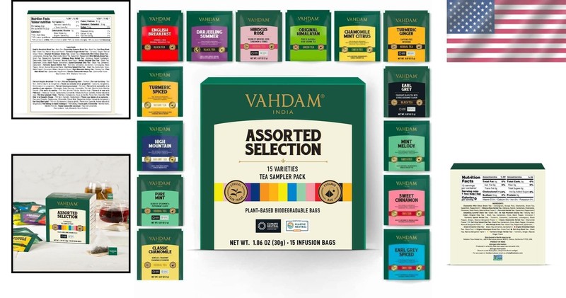 Ethically Sourced 15 Variety Tea Sampler - Pyramid Bags for a Refined Experience gallery