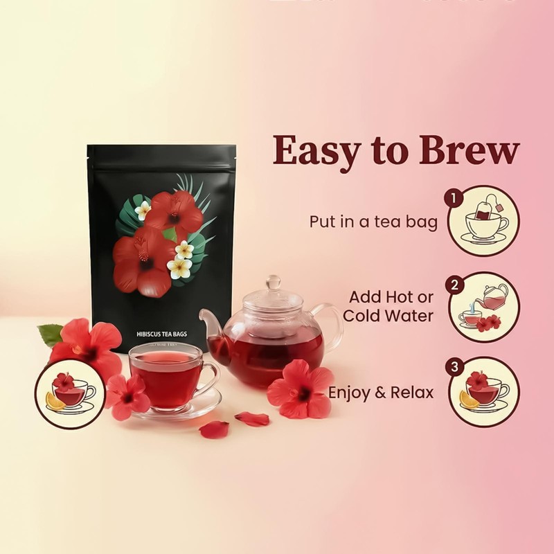 PiPi Tea Organic Hibiscus Tea Bags – Caffeine Free Herbal Tea Rich in Antioxi... gallery