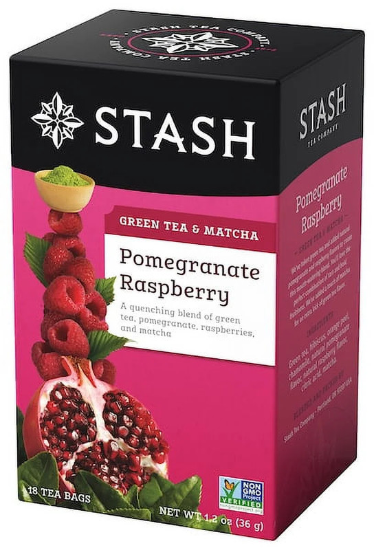 Pomegranate Raspberry Green Tea with Matcha, 18 Tea Bags, 1.2 Oz