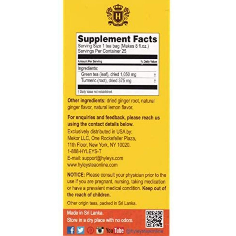Turmeric with Green Tea Ginger & Lemon Flavor - Natural Antioxidant Blend - 25 T gallery